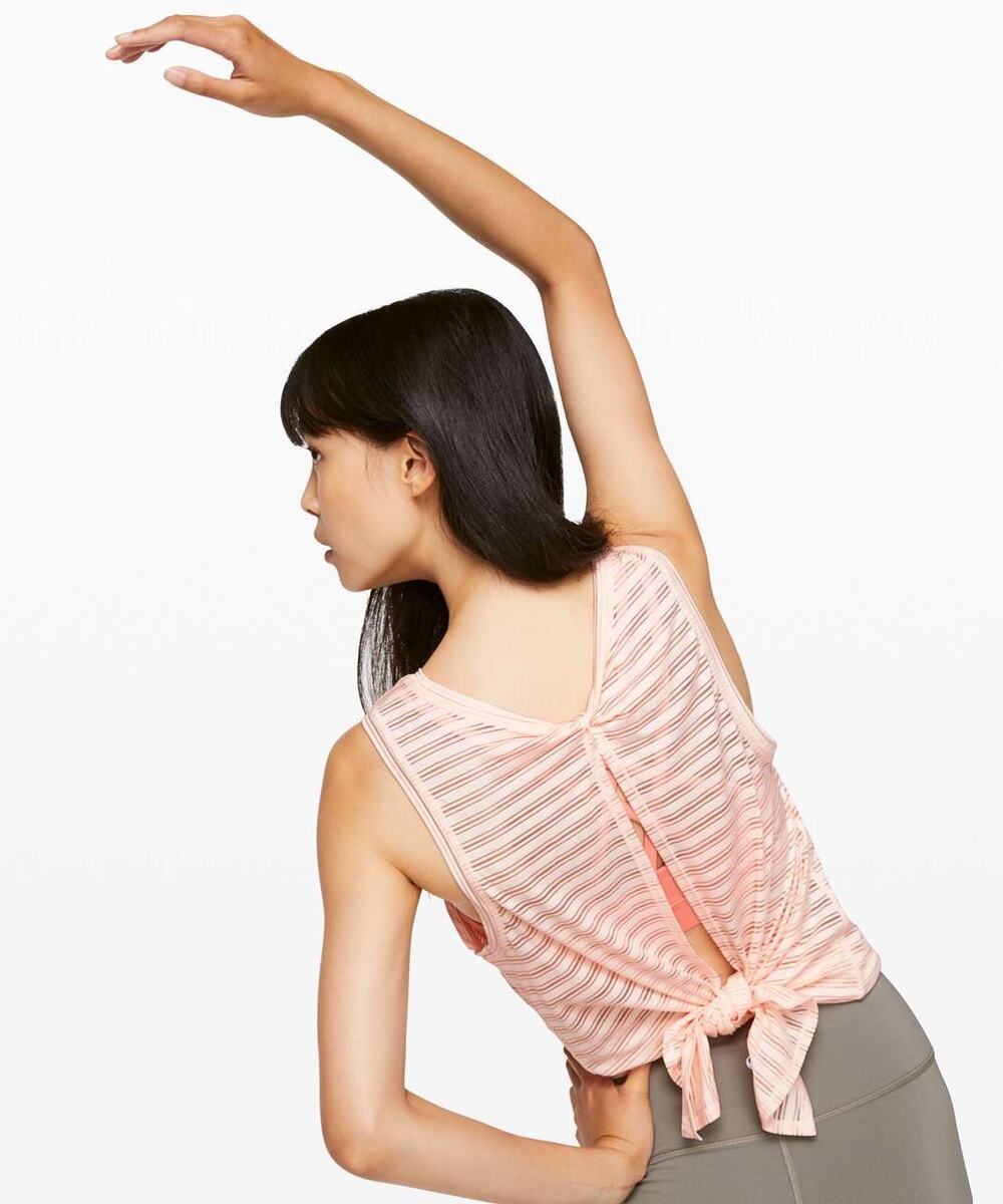 Lululemon Meet Halfway Tank Top Medium Sheer Stripe Butter Pink Activewear Yoga